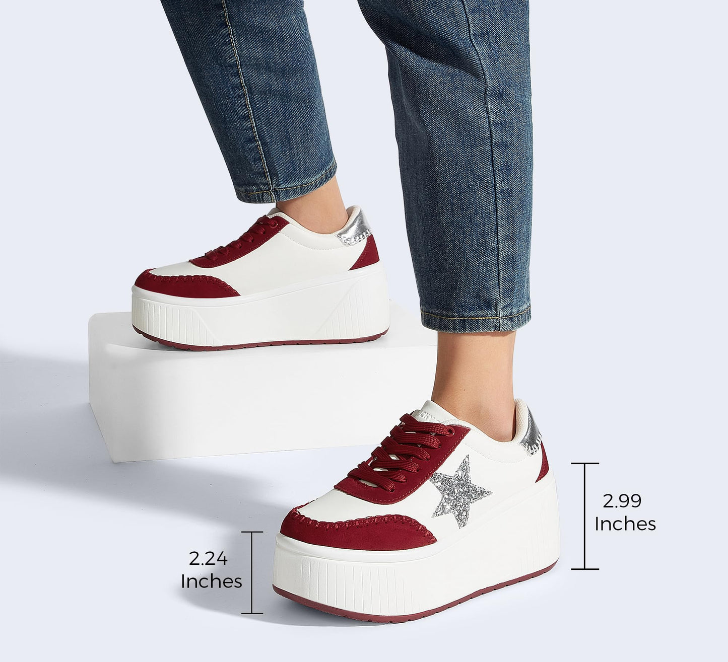 LUCKY STEP Women's Platform Chunky Sneakers Fashion Star Glitter Sparkly Wedge Walking Shoes High Heel Casual Shiny Thick Sole Footwear