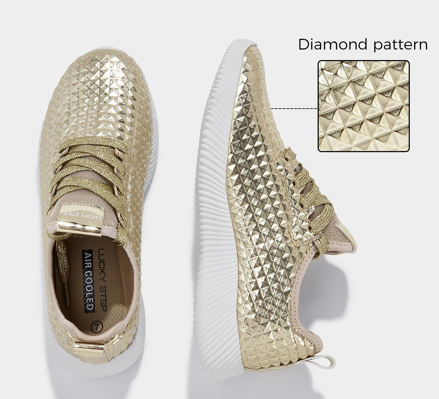 LUCKY STEP Women's Metallic Fashion Sneaker Leatherette Studded Jogger Lightweight Casual Walking Shoes