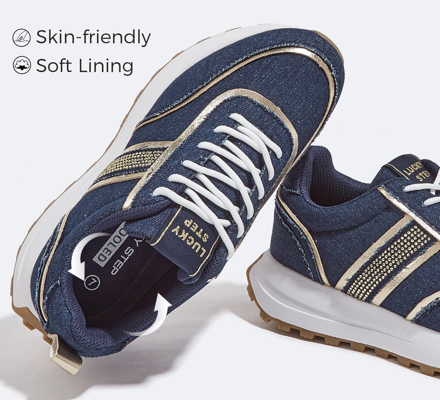LUCKY STEP Women Platform Walking Shoe Fashion Retro Classic Casual Trainers Braided Rhinestone Sneakers Tennis Running Walking Shoes