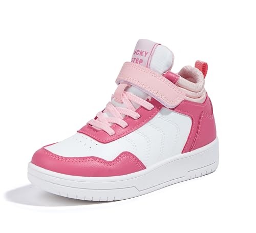 LUCKY STEP Kids High Top Sneakers Fashion Basketball Tennis Shoes Skyhigh Running Sports Ankle Boots Hook and Loop Casual Walking Shoe for Boys Girls