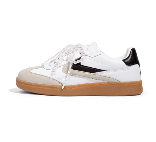 LUCKY STEP Women Retro Sneakers Fashion Classic Gum Sole Tennis Skate Shoes Casual Trendy Walking Trainer Anti Slip Flat Low-Top Footwear