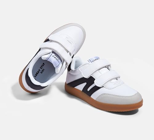 LUCKY STEP Kids Classic Retro Gum Sole Fashion Sneakers School Tennis Skate Shoes Girls Boys Hook and Loop Walking Casual Toddler Footwear Anti Slip Trainers