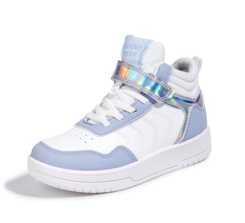 LUCKY STEP Kids High Top Sneakers Fashion Basketball Tennis Shoes Skyhigh Running Sports Ankle Boots Hook and Loop Casual Walking Shoe for Boys Girls