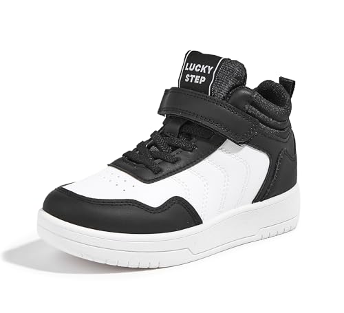 LUCKY STEP Kids High Top Sneakers Fashion Basketball Tennis Shoes Skyhigh Running Sports Ankle Boots Hook and Loop Casual Walking Shoe for Boys Girls