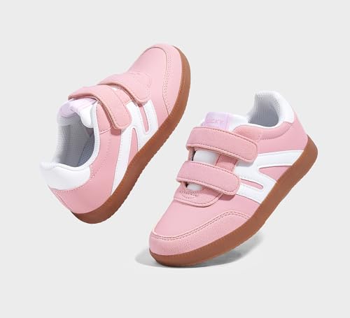 LUCKY STEP Kids Classic Retro Gum Sole Fashion Sneakers School Tennis Skate Shoes Girls Boys Hook and Loop Walking Casual Toddler Footwear Anti Slip Trainers