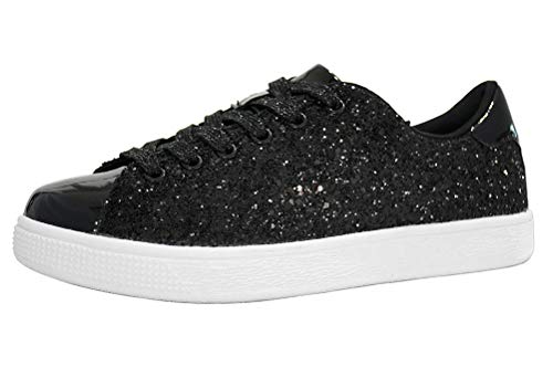 LUCKY STEP Glitter Sneakers Lace up | Fashion Sneakers | Sparkly Shoes for Women