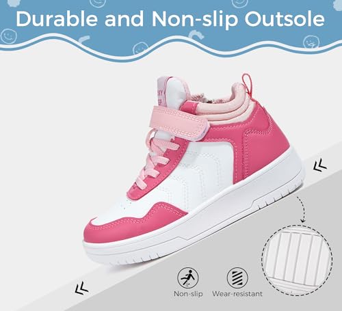 LUCKY STEP Kids High Top Sneakers Fashion Basketball Tennis Shoes Skyhigh Running Sports Ankle Boots Hook and Loop Casual Walking Shoe for Boys Girls