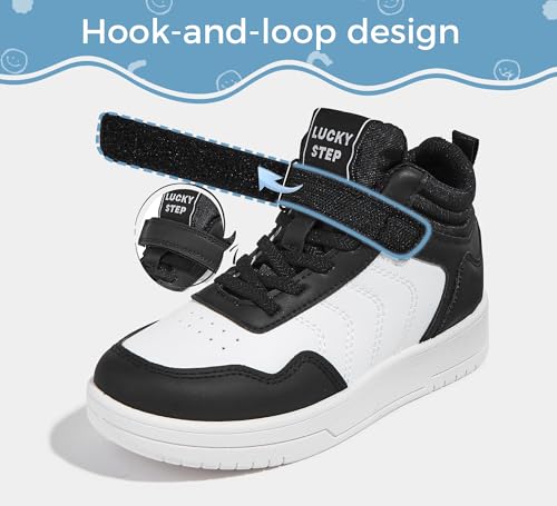 LUCKY STEP Kids High Top Sneakers Fashion Basketball Tennis Shoes Skyhigh Running Sports Ankle Boots Hook and Loop Casual Walking Shoe for Boys Girls