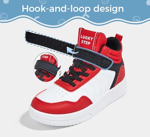 LUCKY STEP Kids High Top Sneakers Fashion Basketball Tennis Shoes Skyhigh Running Sports Ankle Boots Hook and Loop Casual Walking Shoe for Boys Girls