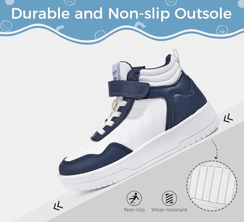 LUCKY STEP Kids High Top Sneakers Fashion Basketball Tennis Shoes Skyhigh Running Sports Ankle Boots Hook and Loop Casual Walking Shoe for Boys Girls