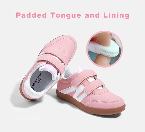 LUCKY STEP Kids Classic Retro Gum Sole Fashion Sneakers School Tennis Skate Shoes Girls Boys Hook and Loop Walking Casual Toddler Footwear Anti Slip Trainers