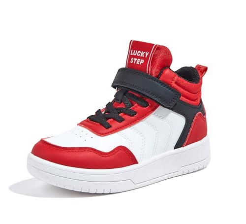 LUCKY STEP Kids High Top Sneakers Fashion Basketball Tennis Shoes Skyhigh Running Sports Ankle Boots Hook and Loop Casual Walking Shoe for Boys Girls