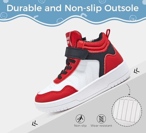 LUCKY STEP Kids High Top Sneakers Fashion Basketball Tennis Shoes Skyhigh Running Sports Ankle Boots Hook and Loop Casual Walking Shoe for Boys Girls