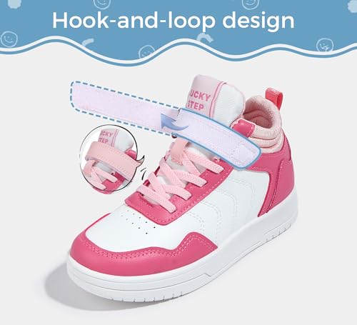 LUCKY STEP Kids High Top Sneakers Fashion Basketball Tennis Shoes Skyhigh Running Sports Ankle Boots Hook and Loop Casual Walking Shoe for Boys Girls