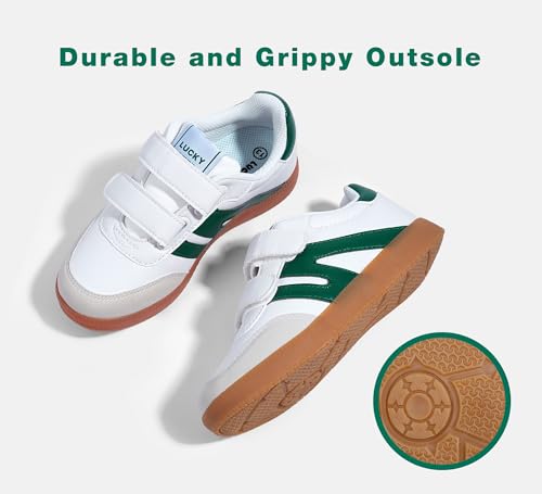 LUCKY STEP Kids Classic Retro Gum Sole Fashion Sneakers School Tennis Skate Shoes Girls Boys Hook and Loop Walking Casual Toddler Footwear Anti Slip Trainers