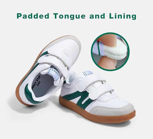 LUCKY STEP Kids Classic Retro Gum Sole Fashion Sneakers School Tennis Skate Shoes Girls Boys Hook and Loop Walking Casual Toddler Footwear Anti Slip Trainers