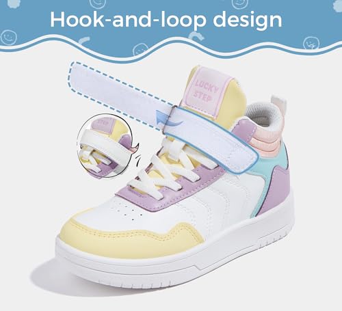 LUCKY STEP Kids High Top Sneakers Fashion Basketball Tennis Shoes Skyhigh Running Sports Ankle Boots Hook and Loop Casual Walking Shoe for Boys Girls