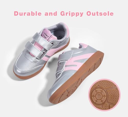 LUCKY STEP Kids Classic Retro Gum Sole Fashion Sneakers School Tennis Skate Shoes Girls Boys Hook and Loop Walking Casual Toddler Footwear Anti Slip Trainers