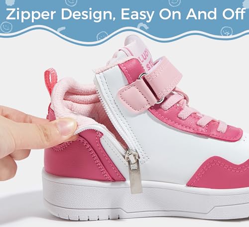 LUCKY STEP Kids High Top Sneakers Fashion Basketball Tennis Shoes Skyhigh Running Sports Ankle Boots Hook and Loop Casual Walking Shoe for Boys Girls