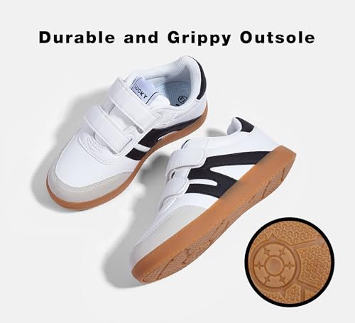 LUCKY STEP Kids Classic Retro Gum Sole Fashion Sneakers School Tennis Skate Shoes Girls Boys Hook and Loop Walking Casual Toddler Footwear Anti Slip Trainers