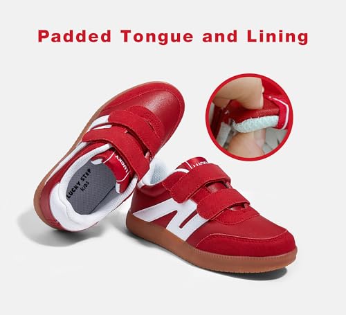 LUCKY STEP Kids Classic Retro Gum Sole Fashion Sneakers School Tennis Skate Shoes Girls Boys Hook and Loop Walking Casual Toddler Footwear Anti Slip Trainers