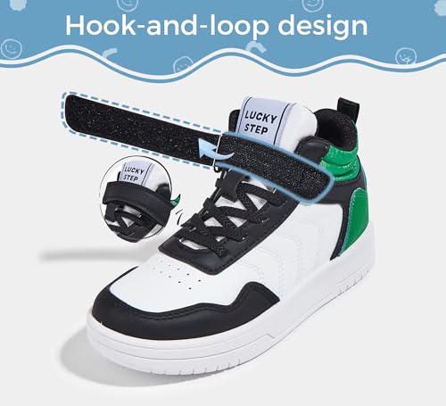 LUCKY STEP Kids High Top Sneakers Fashion Basketball Tennis Shoes Skyhigh Running Sports Ankle Boots Hook and Loop Casual Walking Shoe for Boys Girls