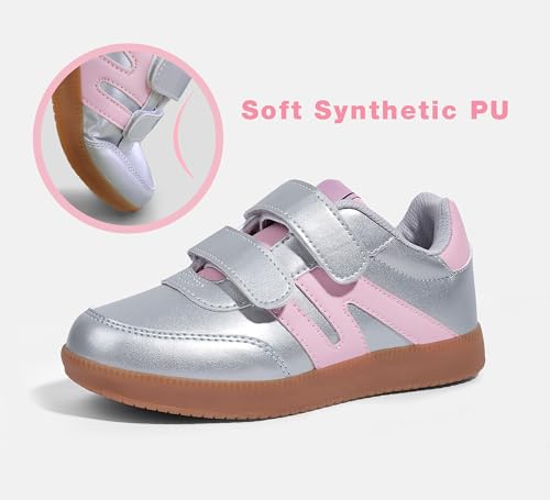 LUCKY STEP Kids Classic Retro Gum Sole Fashion Sneakers School Tennis Skate Shoes Girls Boys Hook and Loop Walking Casual Toddler Footwear Anti Slip Trainers