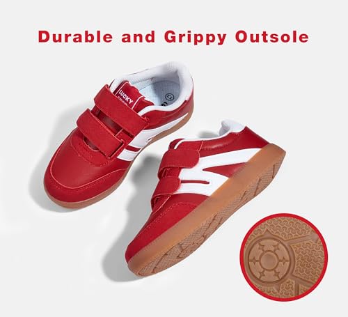 LUCKY STEP Kids Classic Retro Gum Sole Fashion Sneakers School Tennis Skate Shoes Girls Boys Hook and Loop Walking Casual Toddler Footwear Anti Slip Trainers