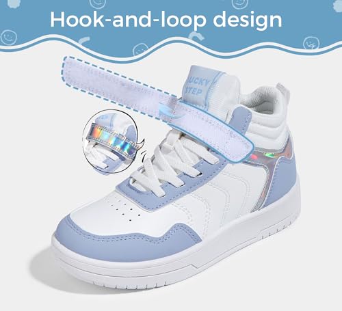 LUCKY STEP Kids High Top Sneakers Fashion Basketball Tennis Shoes Skyhigh Running Sports Ankle Boots Hook and Loop Casual Walking Shoe for Boys Girls