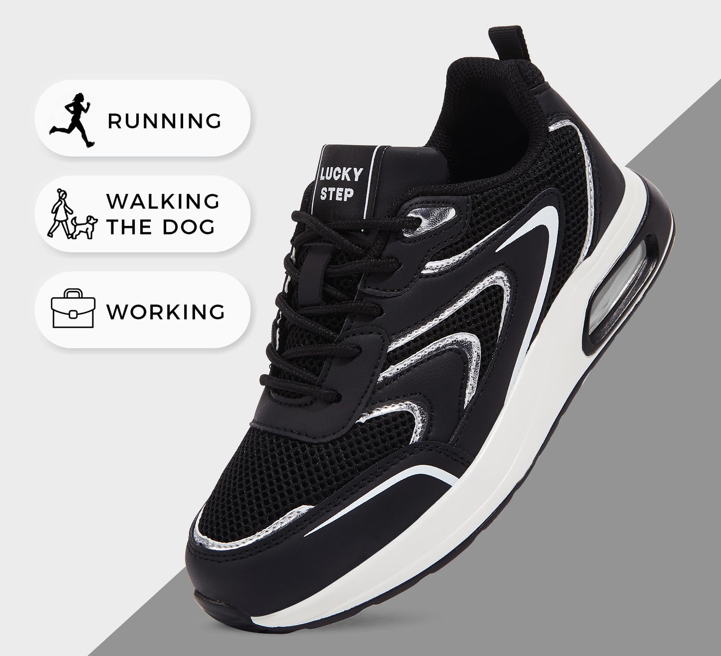 LUCKY STEP Women's Air Cushion Sneakers Rhinestone Fashion Running Gym Jogging Casual Sparkly Arch Support Walking Shoes