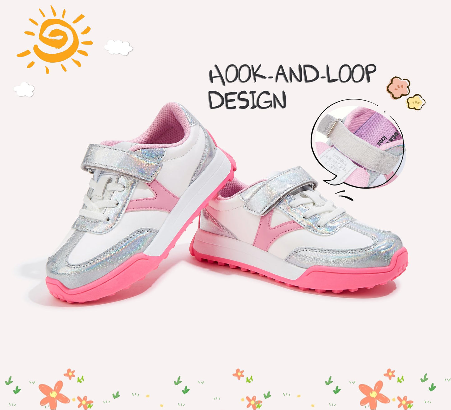 LUCKY STEP Kids Sneakers for Girls Boys Colorful Storybook Lightweight Running Shoes Hook and Loop Walking Anti-Slip Casual Shoes Athletic Unisex-Child Toddler