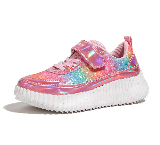 LUCKY STEP Kid's Glitter Running Sneaker Sparkly Braided Shiny Bling Princess Shoes School Athletic Walking Shoes for Children/Boys/Girls