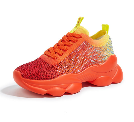 LUCKY STEP Women's Chunky Rhinestone Sneaker Sparkly Bling Bedazzled Mesh Slip on Elastic Sock Glitter Shiny Rave Walking Shoes
