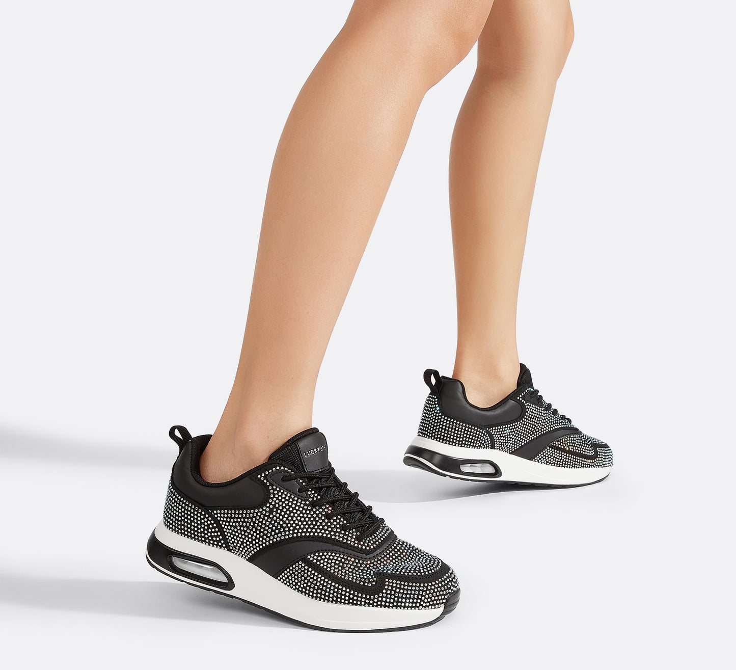 LUCKY STEP Women's Air Cushion Sneakers Rhinestone Fashion Running Gym Jogging Casual Sparkly Arch Support Walking Shoes