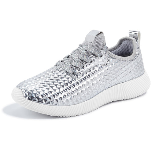 LUCKY STEP Women's Metallic Fashion Sneaker Leatherette Studded Jogger Lightweight Casual Walking Shoes