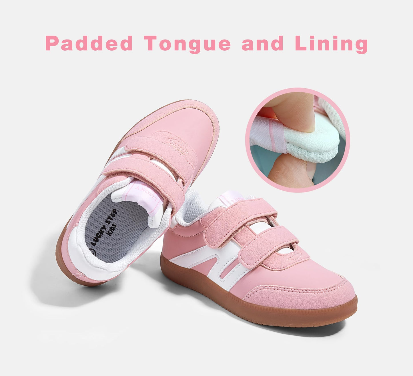 LUCKY STEP Kids Classic Retro Gum Sole Fashion Sneakers School Tennis Skate Shoes Girls Boys Hook and Loop Walking Casual Toddler Footwear Anti Slip Trainers