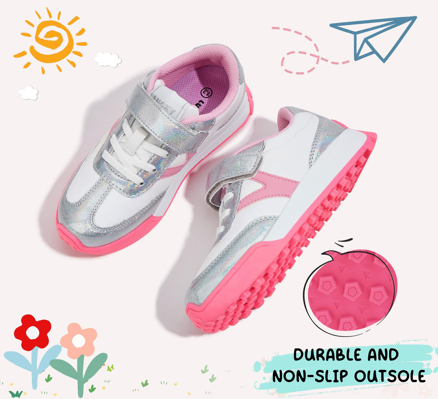 LUCKY STEP Kids Sneakers for Girls Boys Colorful Storybook Lightweight Running Shoes Hook and Loop Walking Anti-Slip Casual Shoes Athletic Unisex-Child Toddler