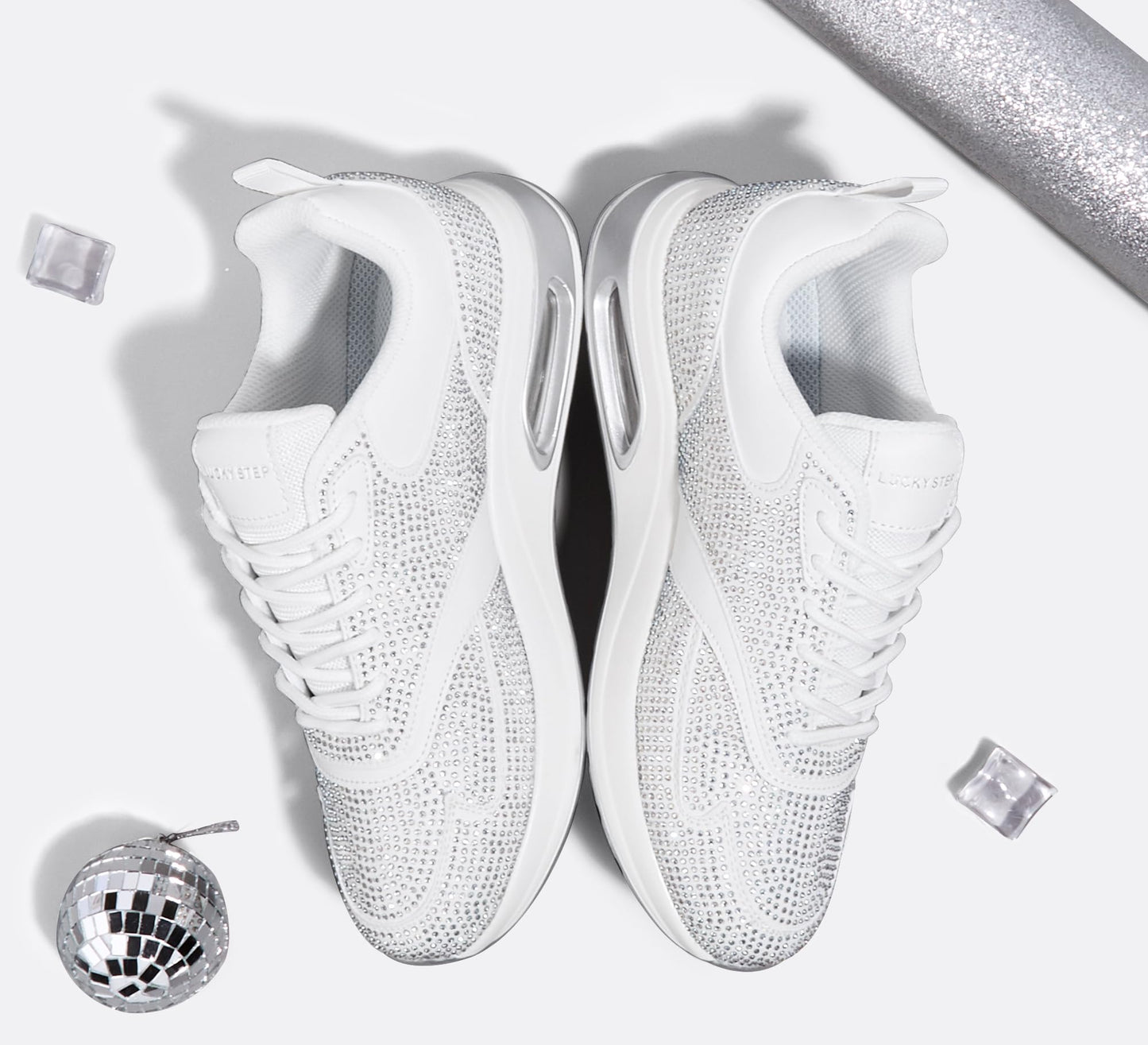 LUCKY STEP Women's Air Cushion Sneakers Rhinestone Fashion Running Gym Jogging Casual Sparkly Arch Support Walking Shoes