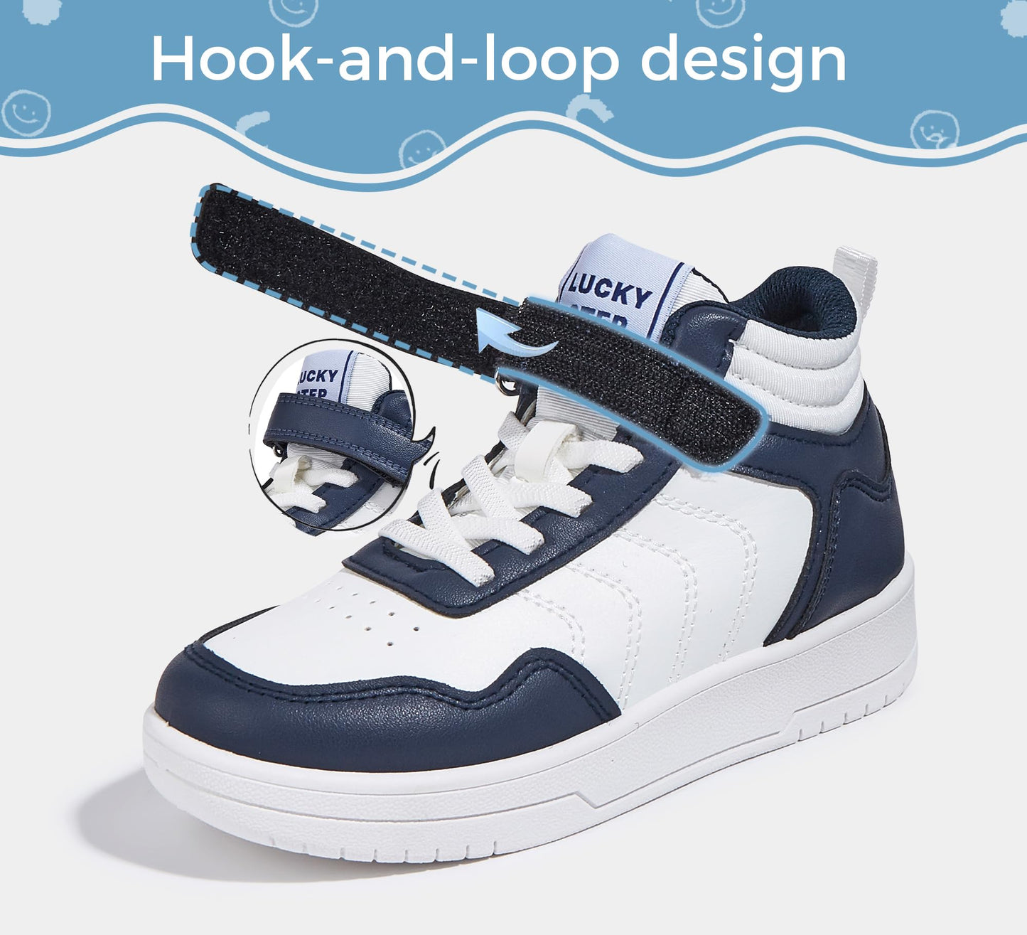 LUCKY STEP Kids High Top Sneakers Fashion Basketball Tennis Shoes Skyhigh Running Sports Ankle Boots Hook and Loop Casual Walking Shoe for Boys Girls