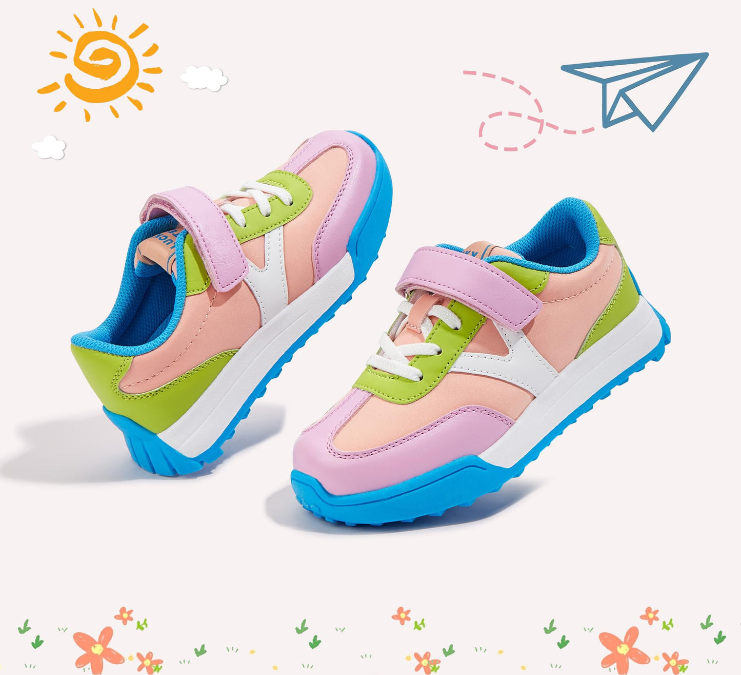 LUCKY STEP Kids Sneakers for Girls Boys Colorful Storybook Lightweight Running Shoes Hook and Loop Walking Anti-Slip Casual Shoes Athletic Unisex-Child Toddler