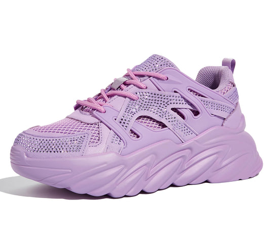 LUCKY STEP Women's Chunky Rhinestone Fashion Sneakers | Sparkly Platform Thick Dad Rave Mesh Walking Shoes