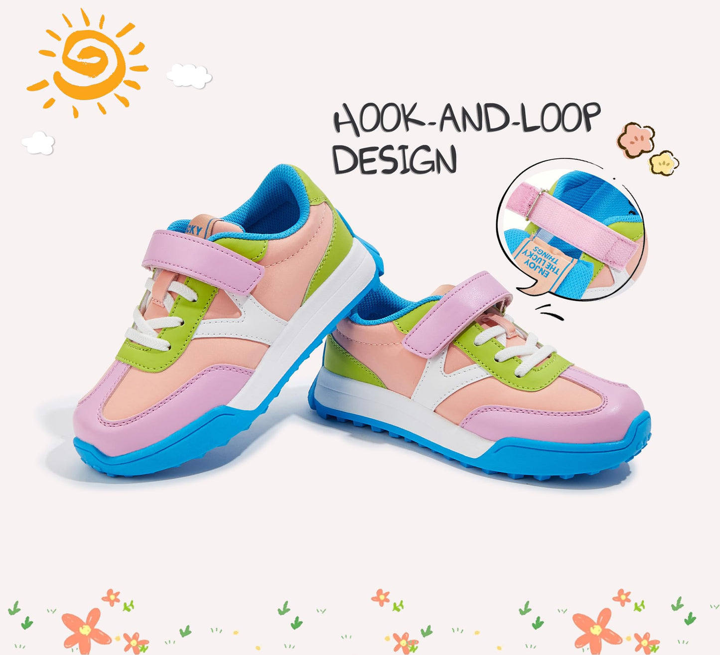 LUCKY STEP Kids Sneakers for Girls Boys Colorful Storybook Lightweight Running Shoes Hook and Loop Walking Anti-Slip Casual Shoes Athletic Unisex-Child Toddler