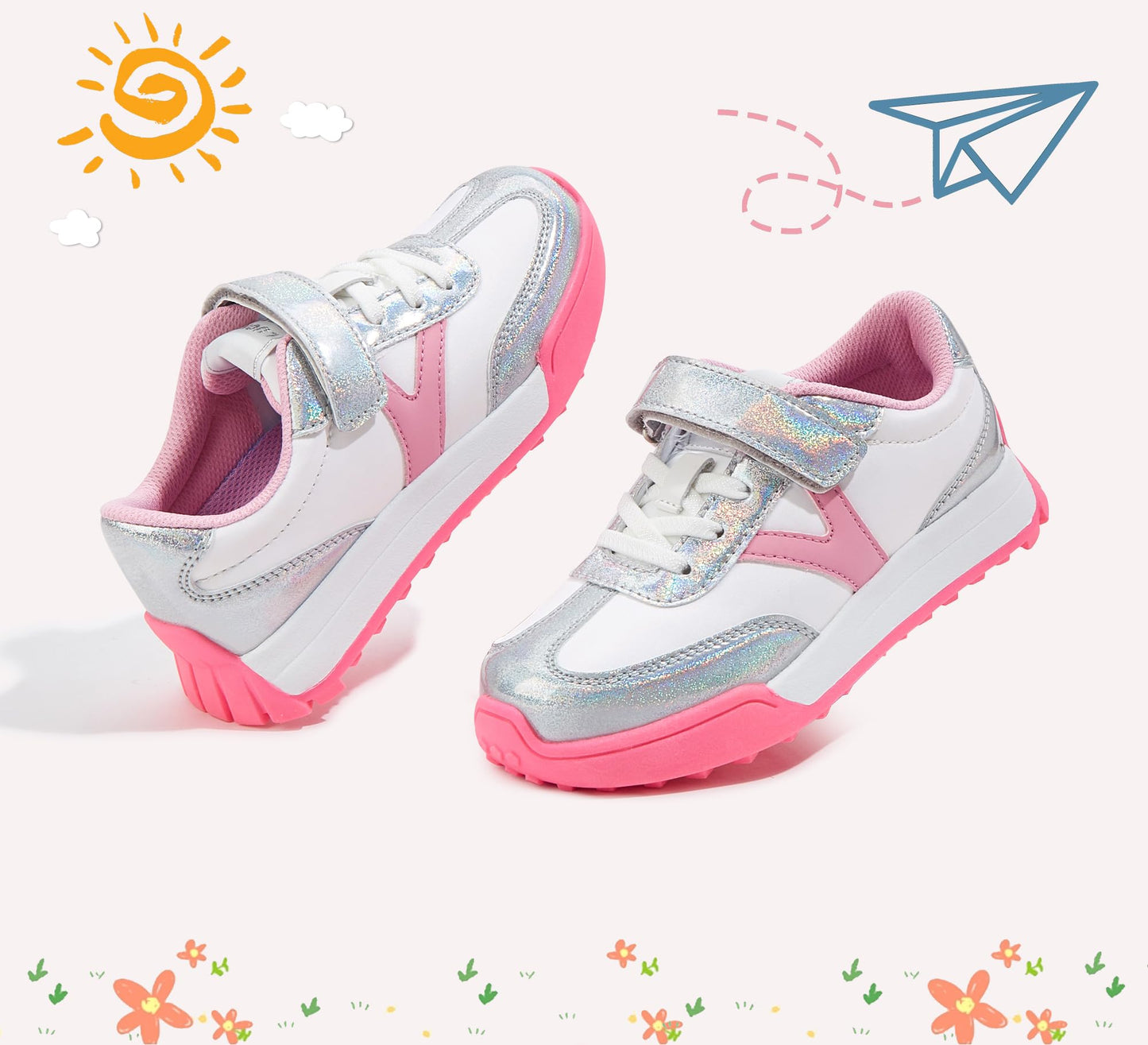 LUCKY STEP Kids Sneakers for Girls Boys Colorful Storybook Lightweight Running Shoes Hook and Loop Walking Anti-Slip Casual Shoes Athletic Unisex-Child Toddler