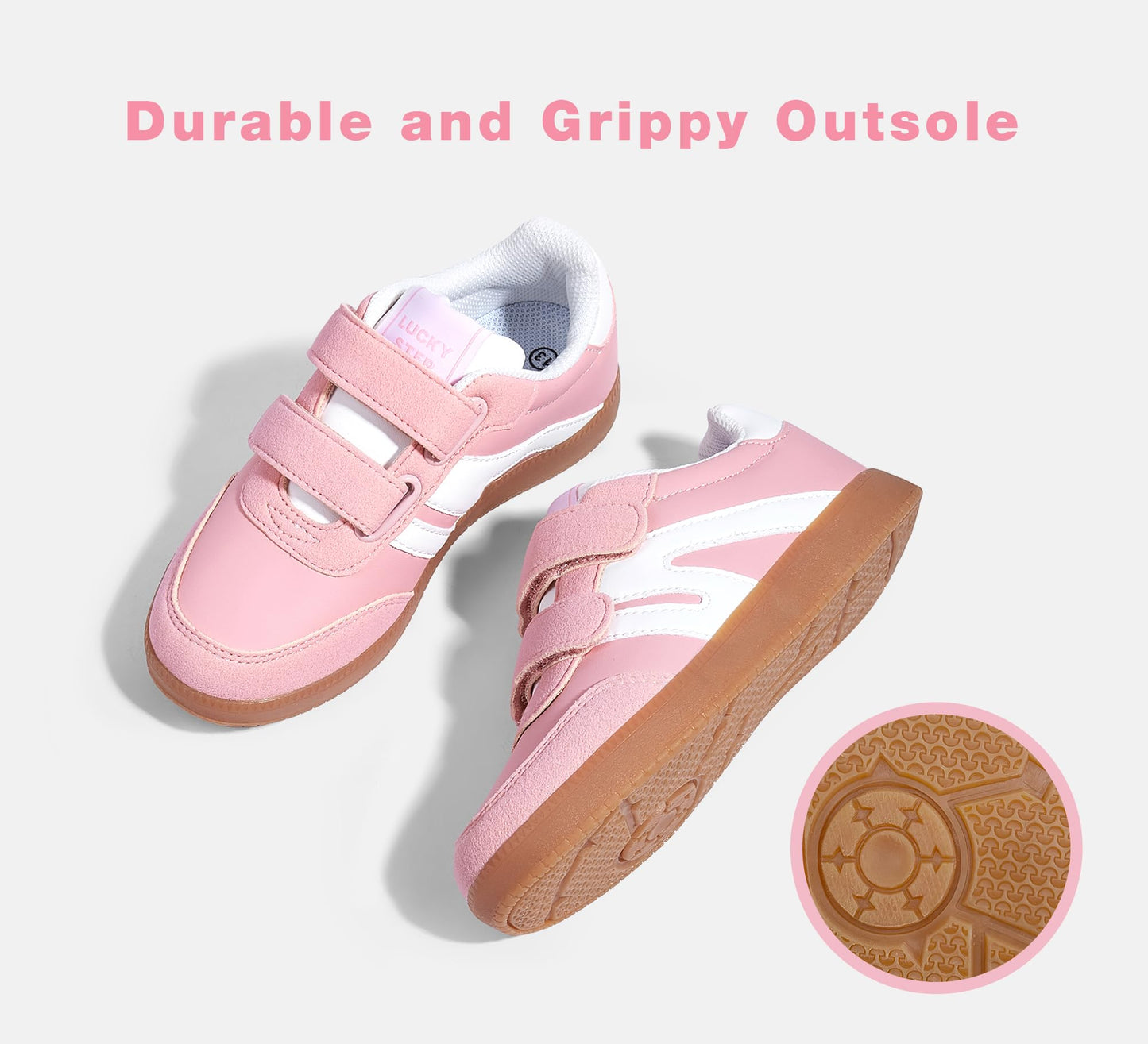 LUCKY STEP Kids Classic Retro Gum Sole Fashion Sneakers School Tennis Skate Shoes Girls Boys Hook and Loop Walking Casual Toddler Footwear Anti Slip Trainers