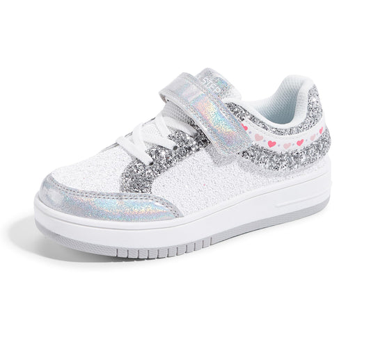 LUCKY STEP Kid's Glitter Fashion Sneakers Girls Sparkly Tennis School Slip On Shoes Walking Casual Party Dress Shoes for Toddler Children