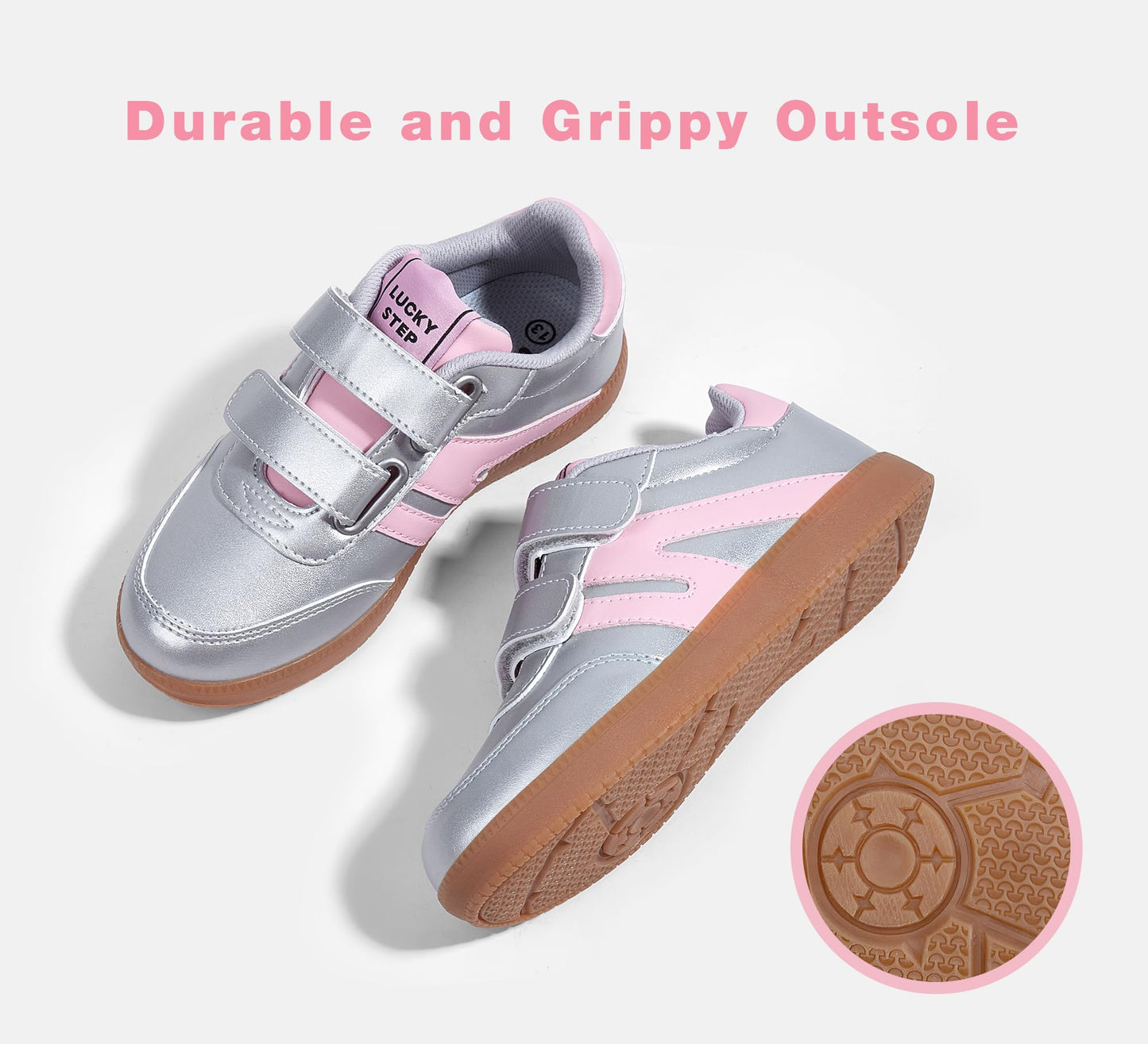 LUCKY STEP Kids Classic Retro Gum Sole Fashion Sneakers School Tennis Skate Shoes Girls Boys Hook and Loop Walking Casual Toddler Footwear Anti Slip Trainers