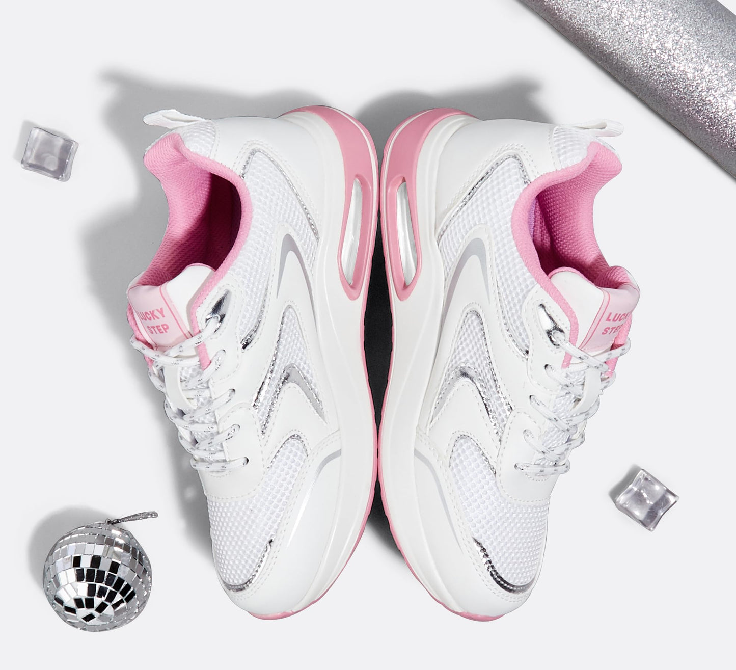 LUCKY STEP Women's Air Cushion Sneakers Rhinestone Fashion Running Gym Jogging Casual Sparkly Arch Support Walking Shoes