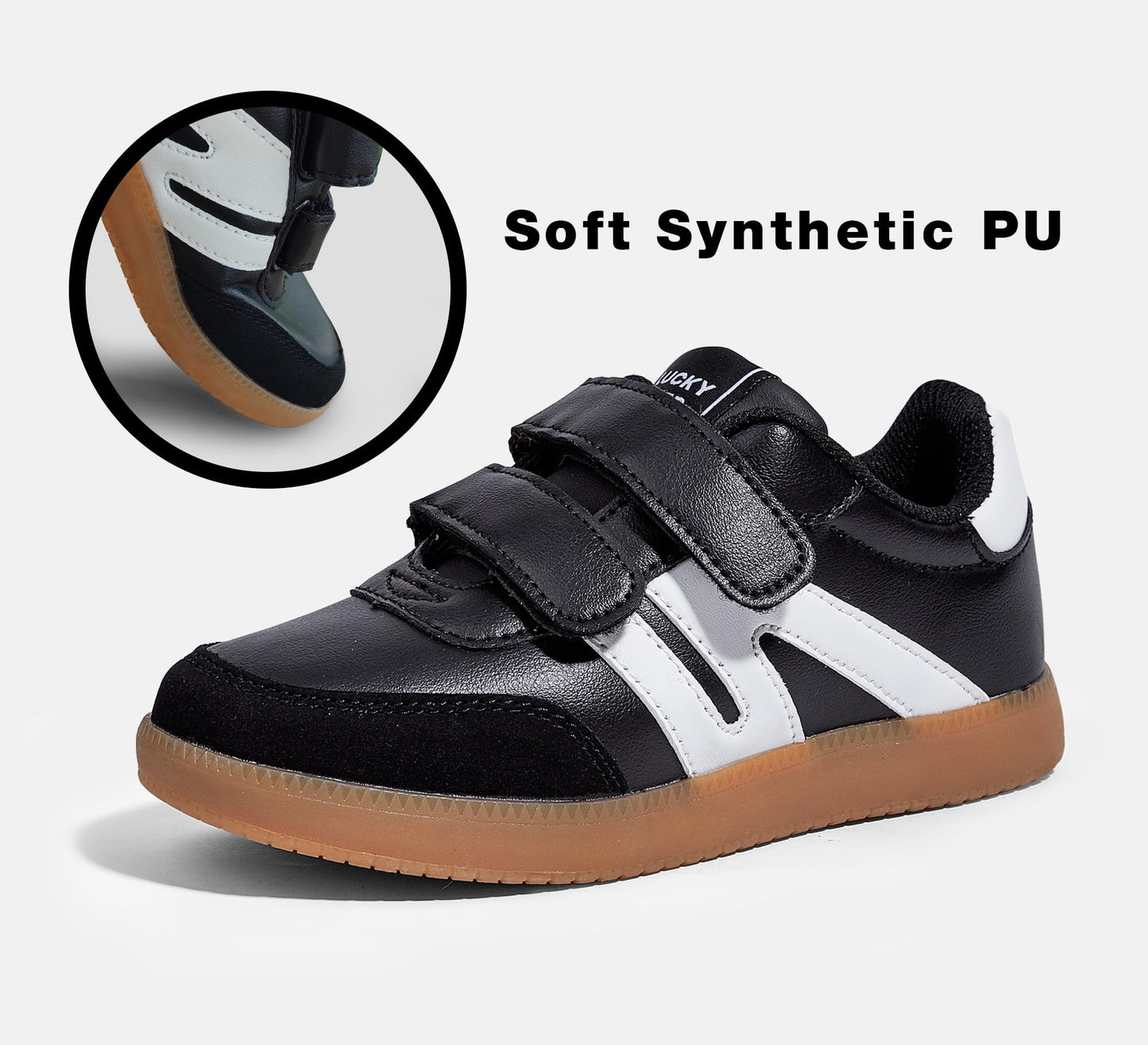 LUCKY STEP Kids Classic Retro Gum Sole Fashion Sneakers School Tennis Skate Shoes Girls Boys Hook and Loop Walking Casual Toddler Footwear Anti Slip Trainers