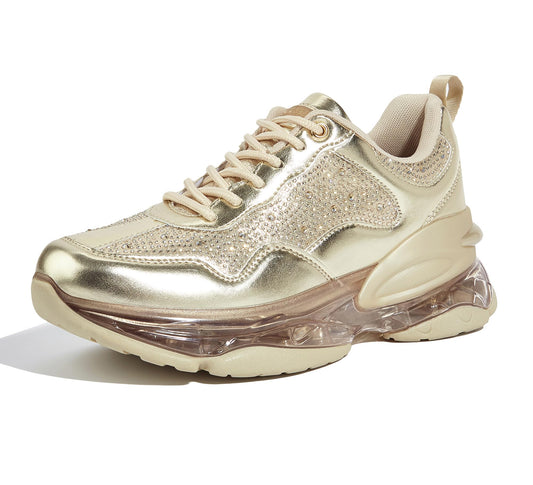 LUCKY STEP Women's Air Cushion Rhinestone Fashion Sneakers Chunky Rave Sparkly Casual Comfortable Walking Shoes